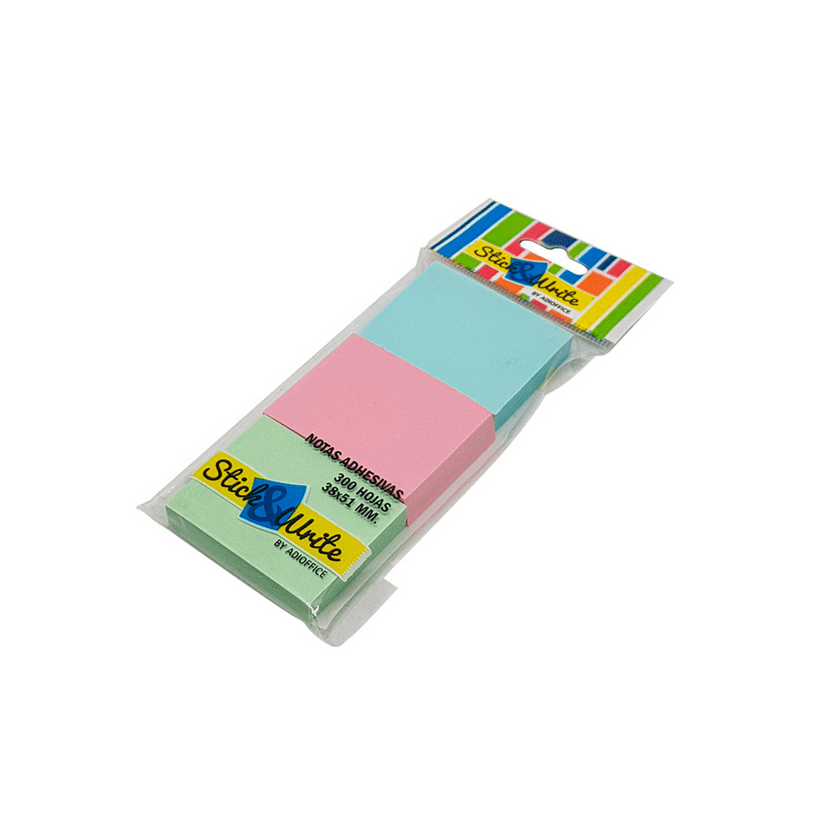 Nota Adhesiva Stick & Write Colores Pastel 300 Hojas 3 Tacos