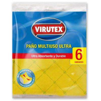 Paño Absorbente Virutex Multiuso Ultra 38x38 cm Paquete de 6 Unidades