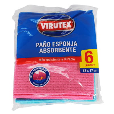 Paño Esponja Virutex Absorbente 18x18 cm Paquete de 6 Unidades