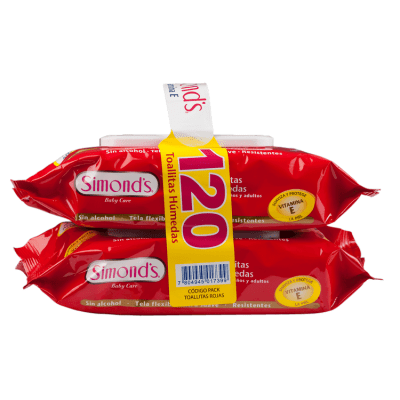 Toallas Húmedas Simond's Vitamina E con Tapa Pack de 2 x 60 Unidades
