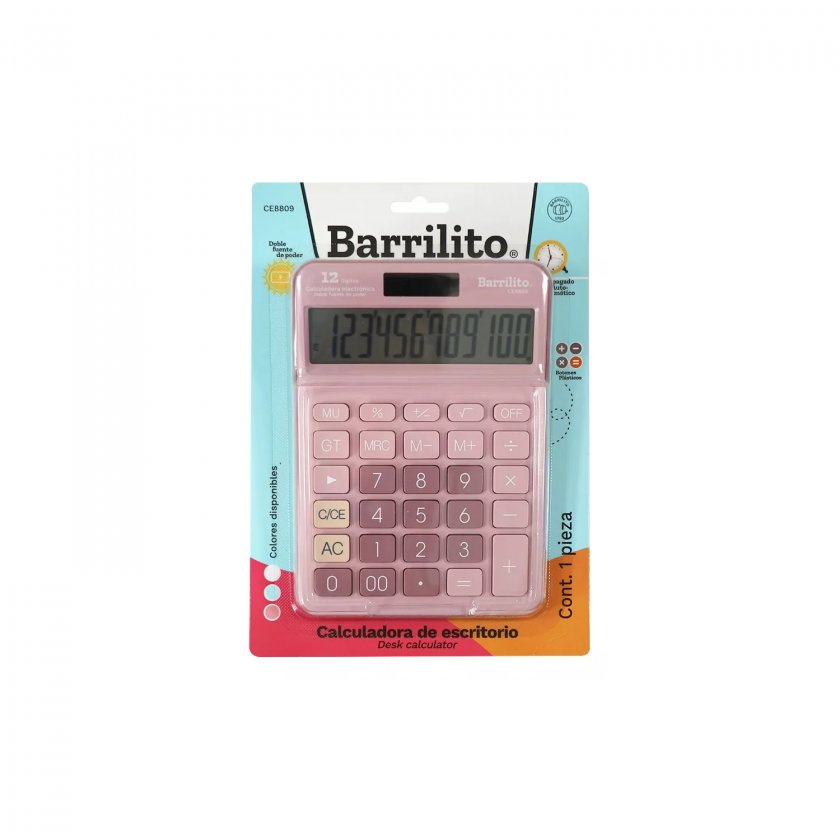 Calculadora Básica Barrilito de Escritorio Rosado 12 Dígitos