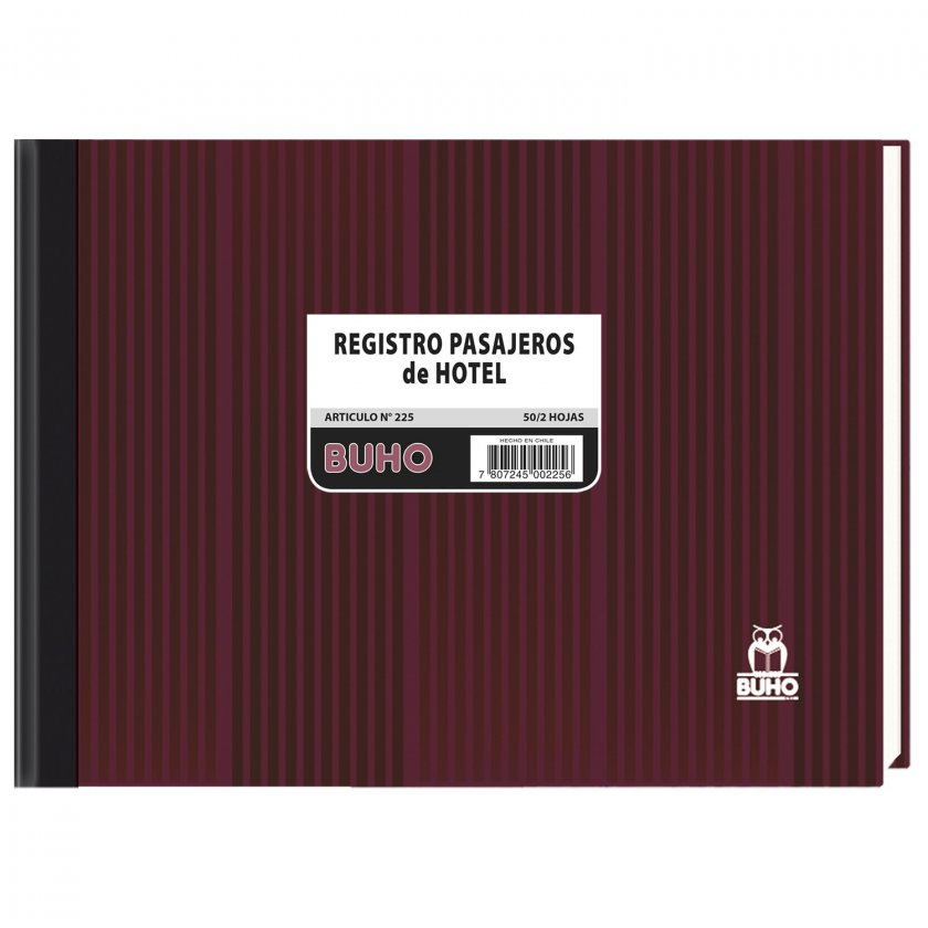 Libro de Registro Buho Pasajeros de Hotel N° 225 50/2 Hojas
