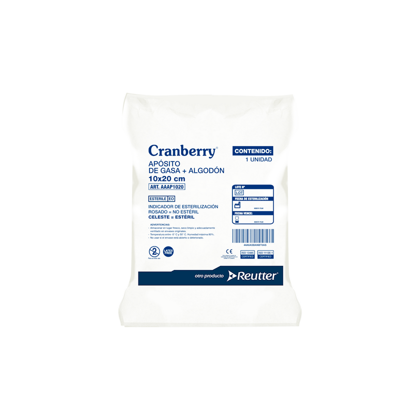 Productos lácteos molino Portal Gasa Tejida Cranberry de Algodón Estéril 10X20 cm Paquete de 10 Unidades