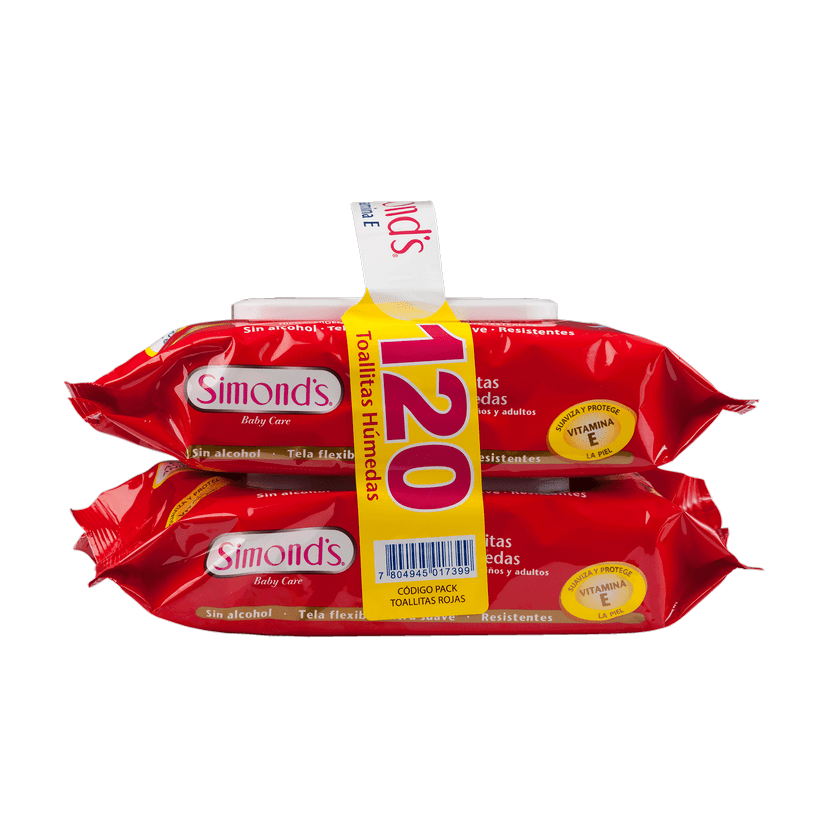 Toallas Húmedas Simond's Vitamina E con Tapa Pack de 2 x 60 Unidades