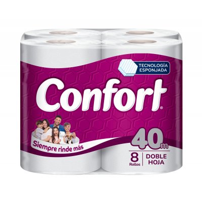 Papel Higiénico Confort Súper Doble Hoja 8 Rollos 40 m