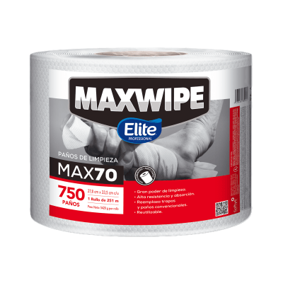 Paño de Limpieza Reutilizable Maxwipe Max70 Bobina de 750 Unidades