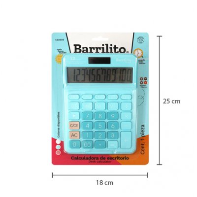 Calculadora Básica Barrilito de Escritorio Celeste 12 Dígitos