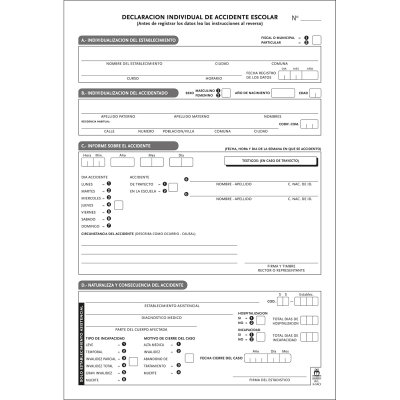 Formulario Buho Declaración Individual de Accidente Escolar 50 Hojas