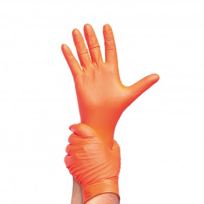 Guantes de Nitrilo TopSafe Industriales Talla M Naranjo 50 Unidades