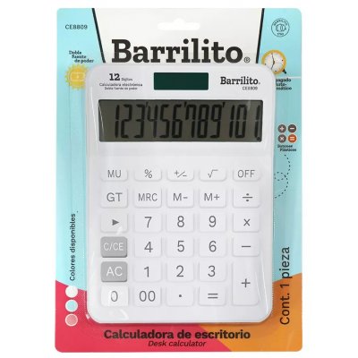 Calculadora Básica Barrilito de Escritorio Blanco 12 Dígitos