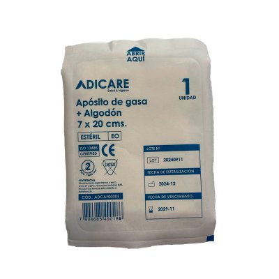 Apósito Gasa Tejida + Algodón Adicare 7x20 cm 10 Unidades