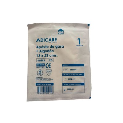 Apósito Gasa Tejida + Algodón Adicare 13x23 cm 10 Unidades