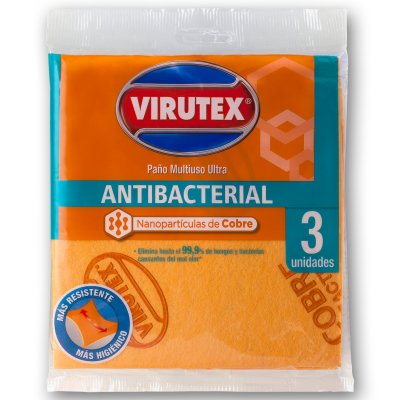 Paño Virutex Antibacterial Multiuso Ultra 36x36 cm 3 Unidades