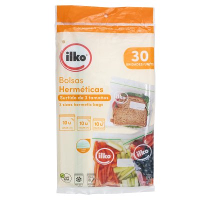 Bolsa Almacen Ilko Cierre Hermético 3 Tamaños 30 Unidades