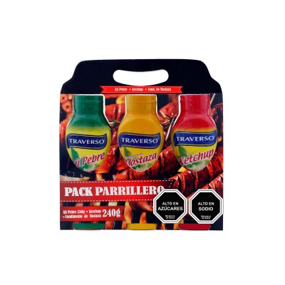 Pack Parrillero Traverso Ají Pebre + Ketchup + Mostaza 240 g