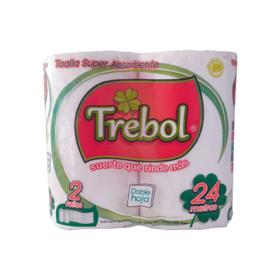 Toalla de Papel Trébol 2 Rollos 24 m Doble Hoja