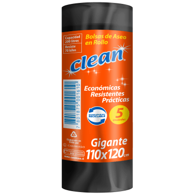 Bolsa de Aseo Clean Gigante 110x120 cm 5 Unidades