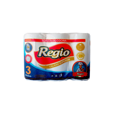 Toalla de Papel Regio 3 Rollos 12.6 m Doble Hoja