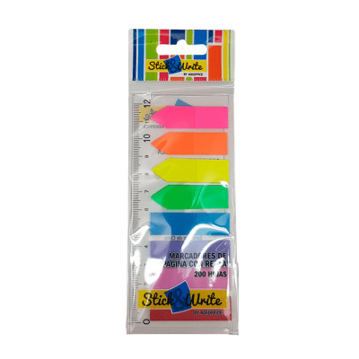 Separador de Página Stick & White de Flechas + Regla 8 Colores 200 Hojas