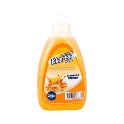 Jabón Líquido Klaren Almendra Naranja con Dosificador 340 ml